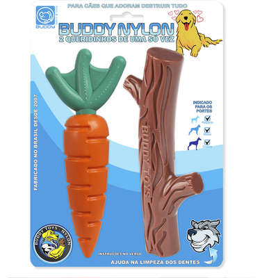 Brinquedo Buddy Toys Nylon Kit Queridinhos Cenoura e Graveto para Cães